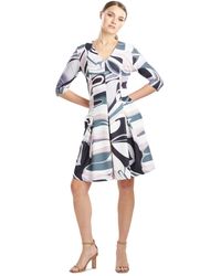 Natori - Printed V-neck Pleat-skirt Dress - Lyst