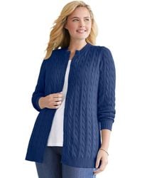 Woman Within - Plus Size Within Cotton Cable Knit Cardigan Sweater - Lyst