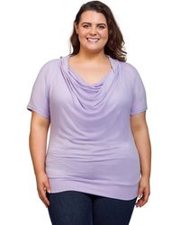 24seven Comfort Apparel - Plus Size Cowl Neck Short Sleeve Top - Lyst