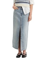 Levi's - Cotton Denim Front-slit Ankle Column Skirt - Lyst
