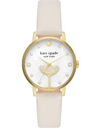 Kate Spade - Kate Spade Metro Three-hand Champagne Leather Strap Watch 34mm - Lyst
