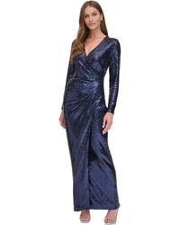 DKNY - Long-sleeve Side-ruched Sequin Gown - Lyst