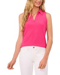 Cece - Sleeveless Polo-collar Solid-knit Top - Lyst
