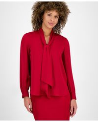 Kasper - Satin Long-sleeve Tie-neck Blouse - Lyst