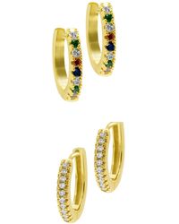 Adornia - 14k Gold-plated Set Of Plain And Rainbow huggie Hoop Earrings - Lyst