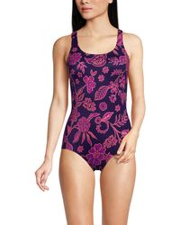 Lands' End - Long Scoop Neck Soft Cup Tugless Sporty One Piece Swimsuit Print - Lyst