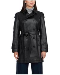 Badgley Mischka - Triss Genuine Leather Double Breasted Trench Coat - Lyst