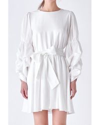 English Factory - Cinched Puff Sleeve Belted Dress - Lyst