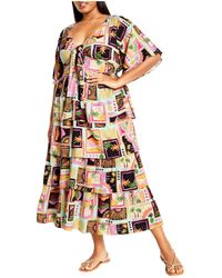 City Chic - Plus Size Ana Tie Maxi Tiered Dress - Lyst