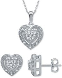 Macy's - 2-pc. Set Diamond Heart Cluster Pendant Necklace & Matching Stud Earrings (1/6 Ct. T.w. - Lyst