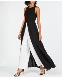 Adrianna Papell Colorblock Overlay Jumpsuit in Black | Lyst