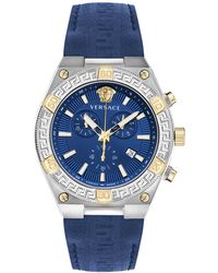 Versace - Swiss Chronograph V-sporty Greca Blue Leather Strap Watch 46mm - Lyst