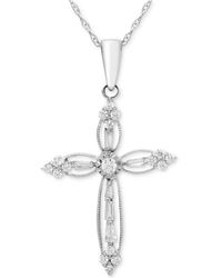 Macy's - Diamond Round & Baguette Openwork Cross 18" Pendant Necklace (1/4 Ct. T.w. - Lyst
