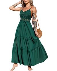 CUPSHE - Forest Green Sleeveless Lace Maxi Beach Dress - Lyst