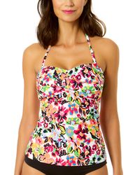 Anne Cole - Floral Twist-front Shirred Bandeaukini - Lyst