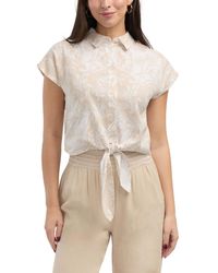 Ellen Tracy - Linen Blend Sleeveless Tie Hem Button Down Top - Lyst