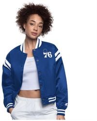 Starter - Royal/white Philadelphia 76ers Full Count Satin Full-snap Varsity Jacket - Lyst