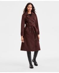 BCBGMAXAZRIA - Double Breasted Faux Suede Belted Trench Coat - Lyst