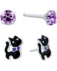 Giani Bernini - 2-pc. Set Crystal Solitaire & Enamel Cat Stud Earrings In Sterling Silver, Created For Macy's - Lyst