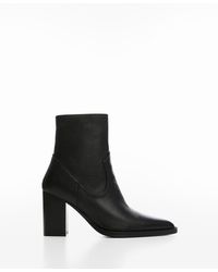 Mango Leather Flat Pointed Toe Ankle Boot in Black