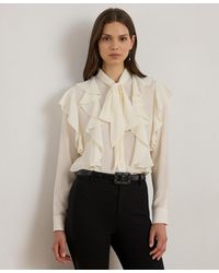 Ralph Lauren - Ruffle Detail Tie-neck Blouse - Lyst