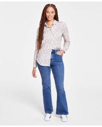 Calvin Klein - Covert Long Sleeve Button Front Shirt High Rise Flare Jeans - Lyst