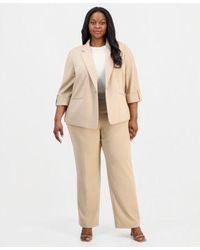 Anne Klein Essentials - Plus Size 3 4 Sleeve One Button Jacket Straight Leg Pull On Pants - Lyst