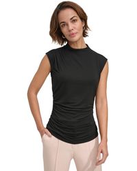 DKNY - Petite Ruched High-neck Sleeveless Top - Lyst