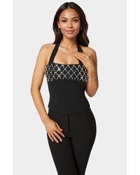 Bebe - Halter Neck Bead Sequin Top - Lyst