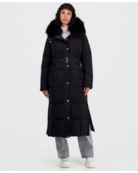 Michael Kors - Michael Hooded Puffer Belted Faux-fur-collar Coat - Lyst