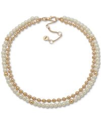 DKNY - Gold-tone Bead & Imitation Pearl Layered Collar Necklace - Lyst