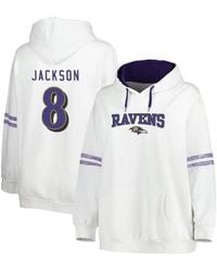 Majestic Threads Men's Lamar Jackson Purple Baltimore Ravens Player Name Number Tri-Blend Hoodie T-Shirt - Purple