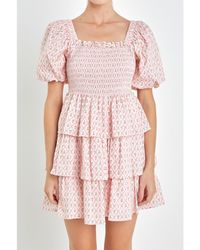 English Factory - Floral Smocked Tiered Mini Dress - Lyst