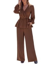 CUPSHE - Elegant V-neck Top And Wide-leg Pants Matching Set - Lyst