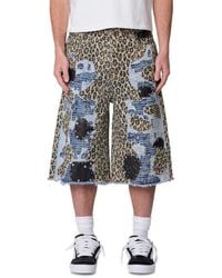 MNML - Ultra baggy Cheetah Boro Raw-hem Denim Shorts - Lyst