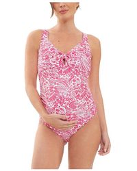 Ripe Maternity - Maternity Ripe Janis Tie Front One Piece Hot Pink/white - Lyst