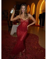 Miss Circle Fatima Burgundy Crystal Sleeveless Corset Mermaid Maxi Dress in  Red | Lyst