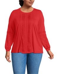 Lands' End - Plus Size Lightweight Jersey Lace Mix Long Sleeve Pintuck Top - Lyst