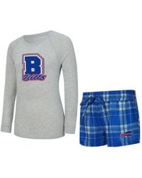 Concepts Sport - 2-piece Heather Gray/royal Buffalo Bills Regulate Plaid Long-sleeve T-shirt And Shorts Sleep Set - Lyst