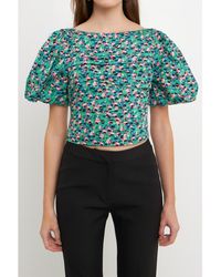Endless Rose - Bright Floral Ruched Poplin Top - Lyst