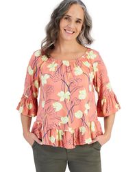 Style & Co. - Printed On-off Ruffle Sleeve Knit Top - Lyst