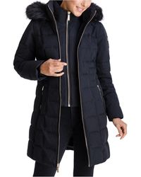 Michael Kors Michael Petite Faux-fur Trim Hooded Down Puffer Coat, Created For Macy's - Black