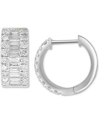 Effy - Effy Diamond Baguette & Round Small huggie Hoop Earrings (1-1/5 Ct. T.w. - Lyst