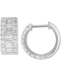 Effy - Effy® Diamond Baguette & Round Small Huggie Hoop Earrings (1-1/5 Ct. T.w.) In 14k White Gold, 0.625" - Lyst