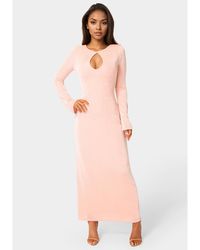 Bebe - Long Sleeve Open Neck Slinky Maxi Dress - Lyst
