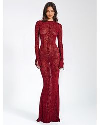 Miss Circle - Waylynn Burnout Velvet Detail Mesh Backless Maxi Dress - Lyst
