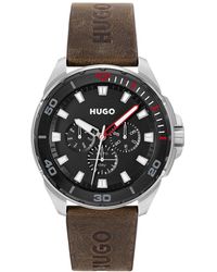 HUGO - Fresh Genuine Leather Strap Watch - Lyst