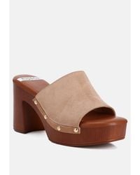 Rag & Co - Cartera Suede High Block Heel Clogs In Black - Lyst