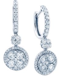 Macy's - Diamond Halo Cluster Dangle Drop Earrings (2-1/2 Ct. T.w. - Lyst