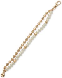 DKNY - Gold-tone Bead & Imitation Pearl Double-row Flex Bracelet - Lyst